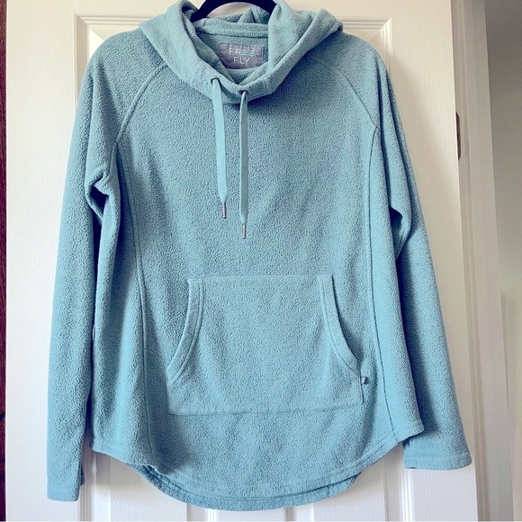 FREE FLY Bamboo Fleece Hooded Sweatshirt Relaxed Fit Teal Green Color Size L - Picture 1 of 11